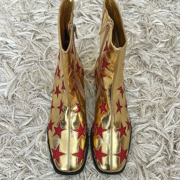NWOB Jeffrey Campbell On-Mars Star Print Ankle Boots in Gold Red Glitter Sz 5.5 - Picture 7 of 13